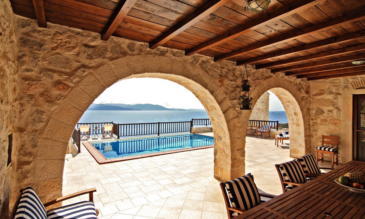 Marathon Villa | "Stone Castle Villa" panoramic sea view, in sandy beach, near Athens