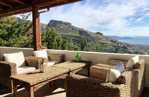 Grambia Villa | Panoramic Seaview Traditional Greek Mountain Villa with mature garden and pool